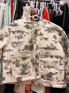 Blu Pepper Cream and Black Toile Quilted Jacket